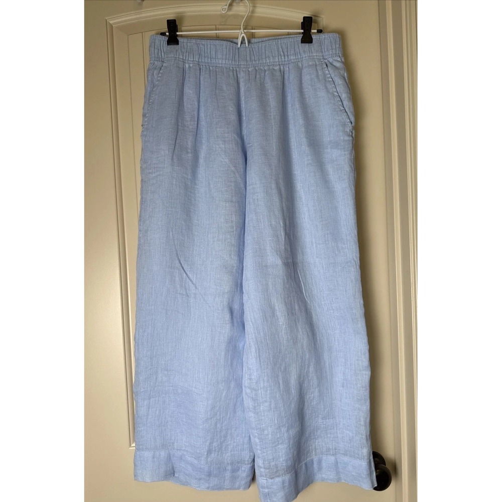 C&C California Linen Pants Womens M Blue Lined Loose Fit Wide Leg Pockets Beach